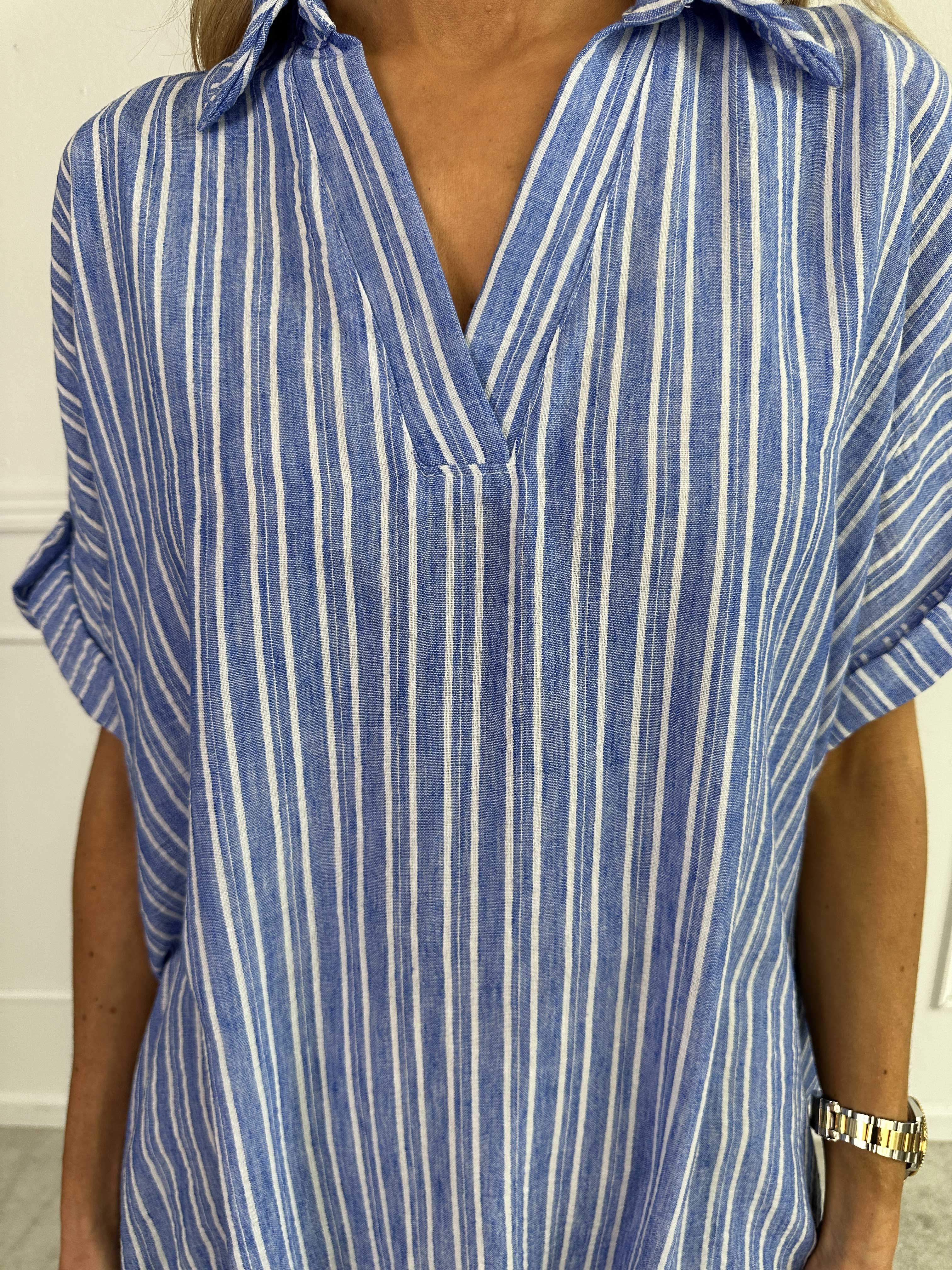 Evelyn - Stribet tunikakjole med skjortekrave